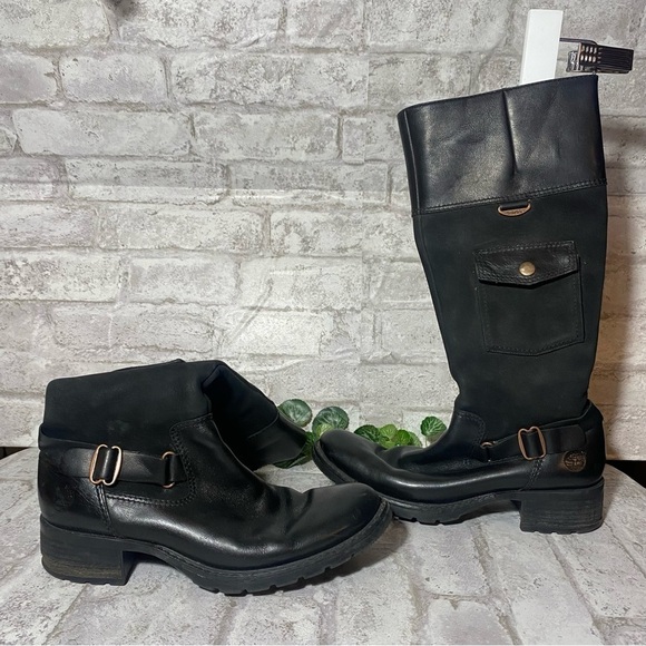 Timberland Black Leather Zip Up Heeled Boots with Pocket Women’s‎ 7M - Picture 1 of 15